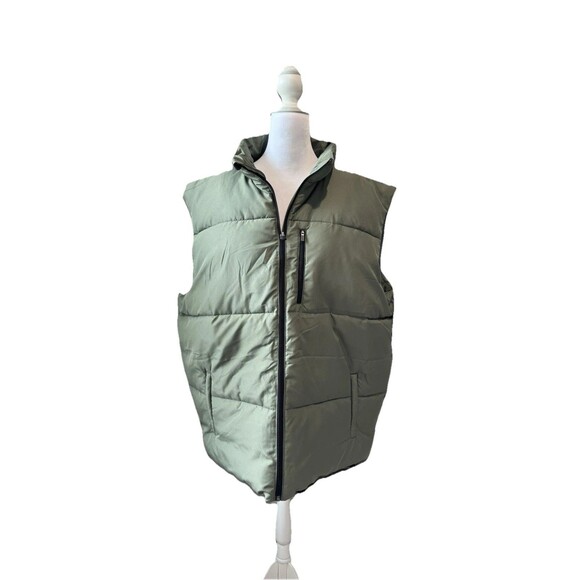 New Men’s Big & Tall Tek Gear Insulated Puffer Vest Size XXL Tall Green Olive - Picture 2 of 10